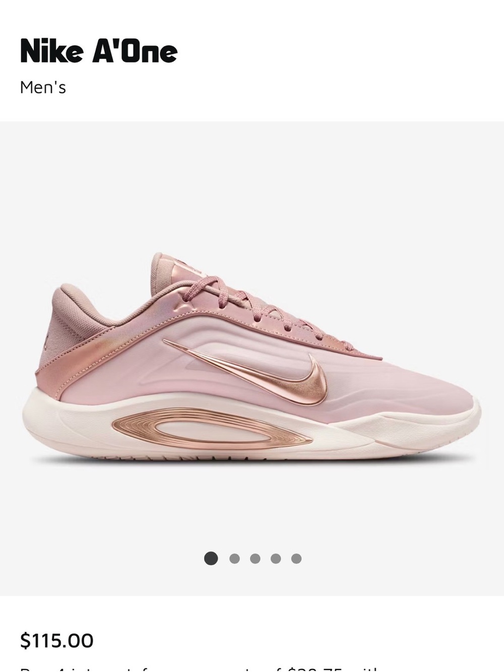 Nike Aja Women's Blush Pink basketball Sneakers with Rose Gold Swoosh unisex